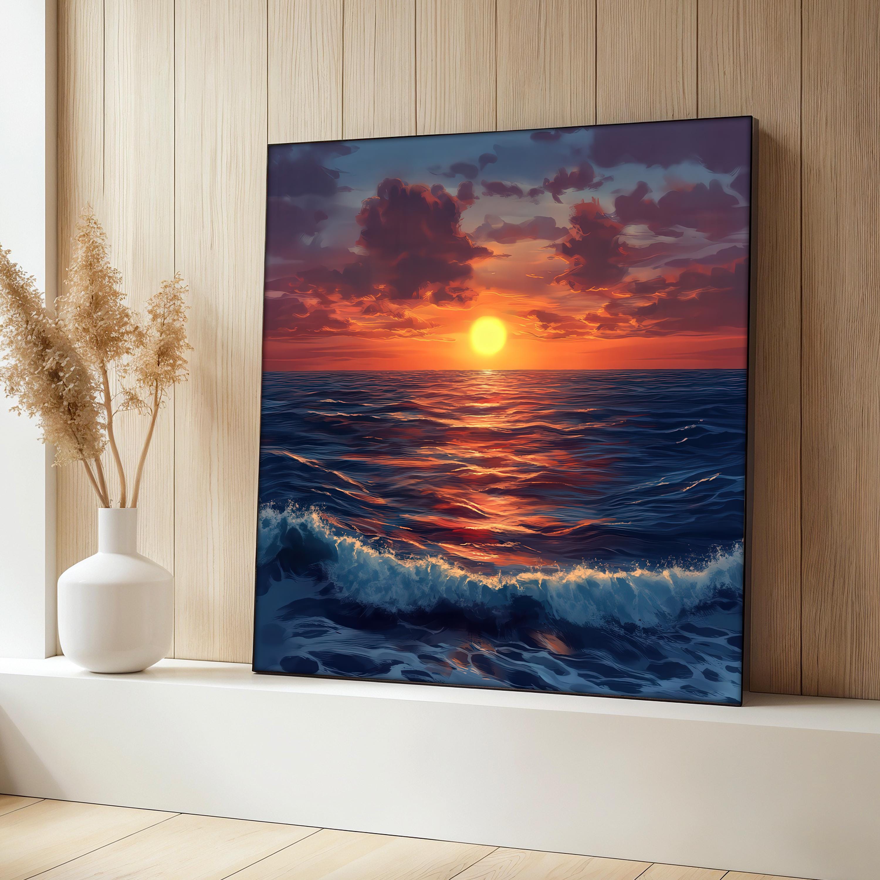Ocean Sunset Canvas Print, Colorful Sea Wall Art, Beach Nature Decor ...