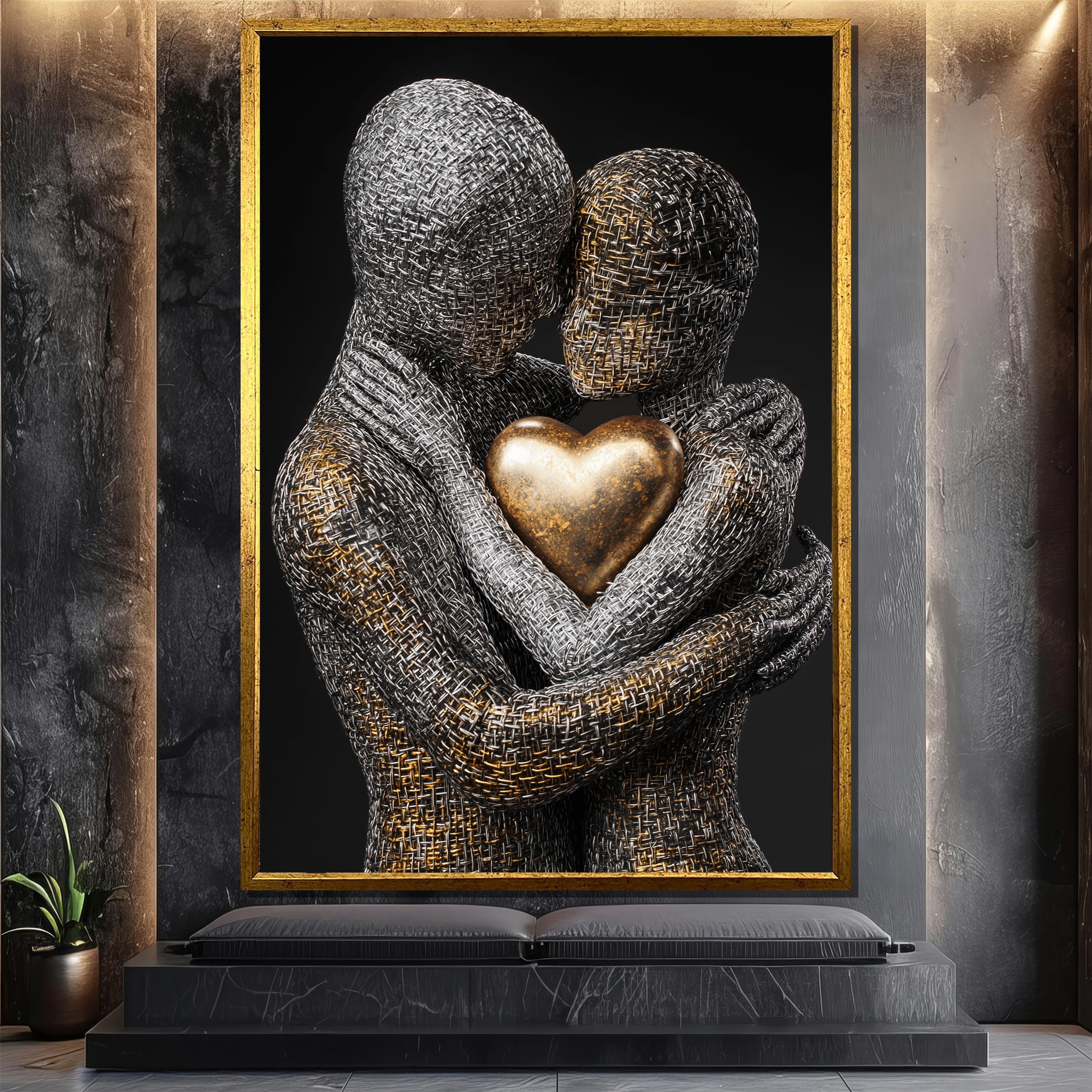 Love Sculpture Canvas Painting, Abstract Couple Artwork, Metal