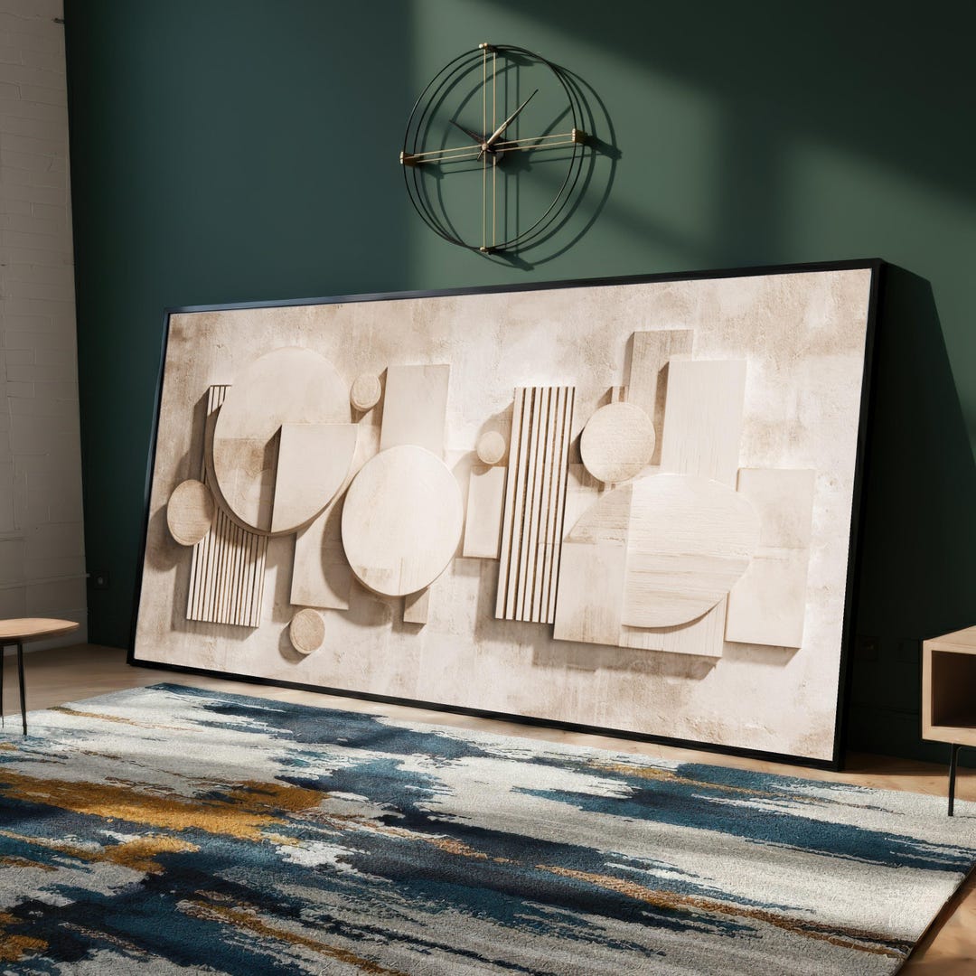Neutral Toned Geometric Shapes Canvas Wall Art, Modern Abstract Design ...
