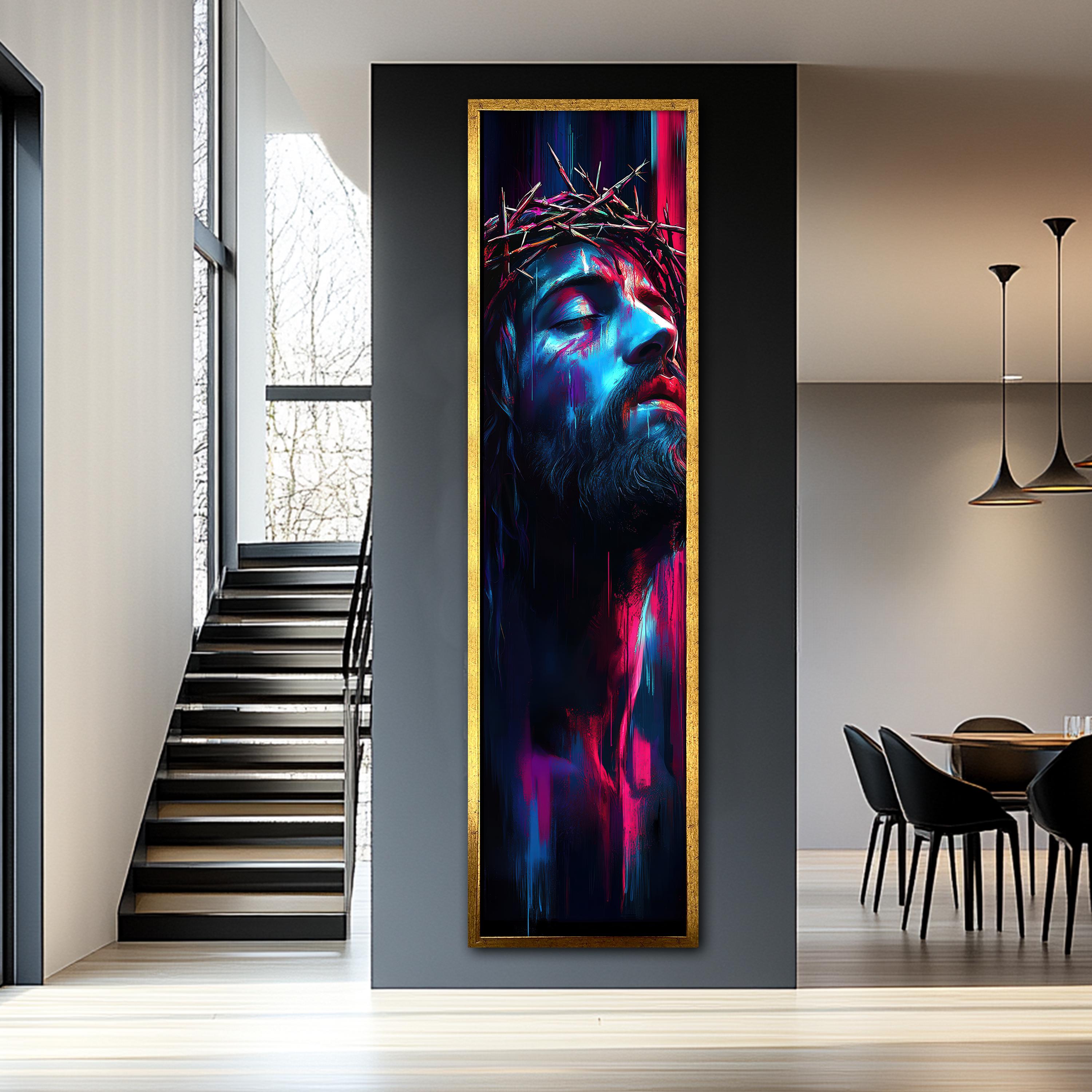 Jesus Crown of Thorns Canvas Painting, Tall Neon Christian Wall Art ...