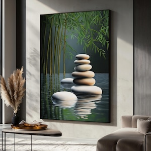 Zen Stones Canvas Wall Decor, Zen Canvas, Tranquil Water Wall Art, Peaceful Spa Decor Gift, Modern Home Decor, Calming Nature Poster