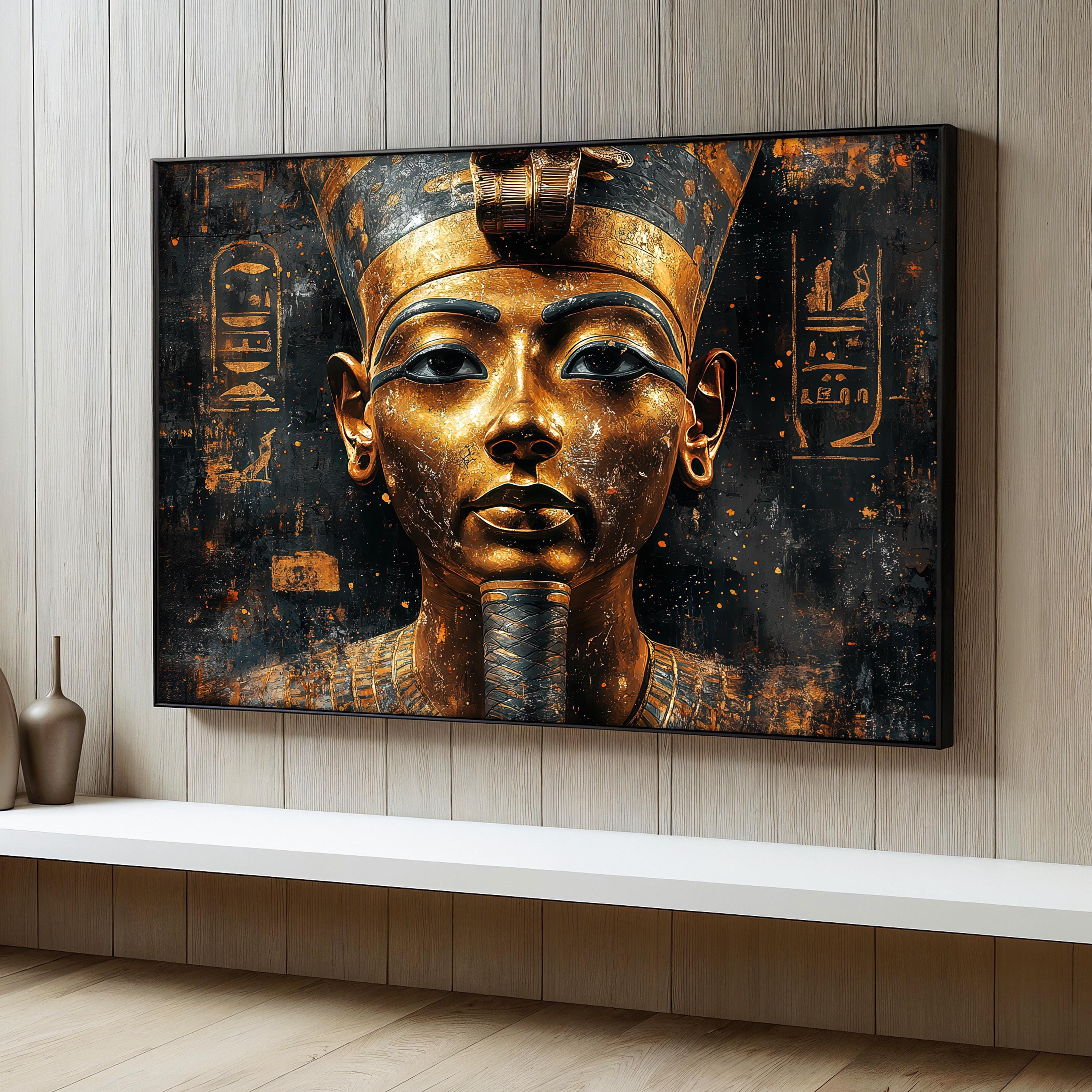Egyptian King Tutankhamun Canvas Painting, Ancient Egypt Wall Decor, Portrait Of Pharaoh Canvas, Luxury Wall Art, Home Decor, Unique Gift
