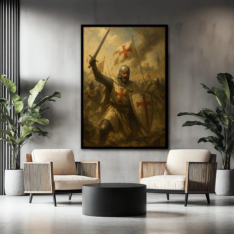 Templar Battle Canvas Painting, Crusader Knights Charging Wall Art ...