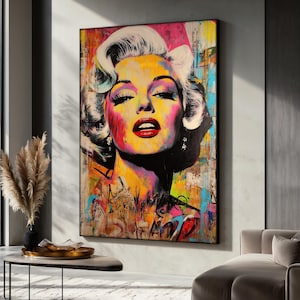 Marilyn Monroe Pop Art Canvas Painting, Colorful Celebrity Wall Decor, Hollywood Art, Vibrant Modern Artwork, Iconic Art Gift for Her