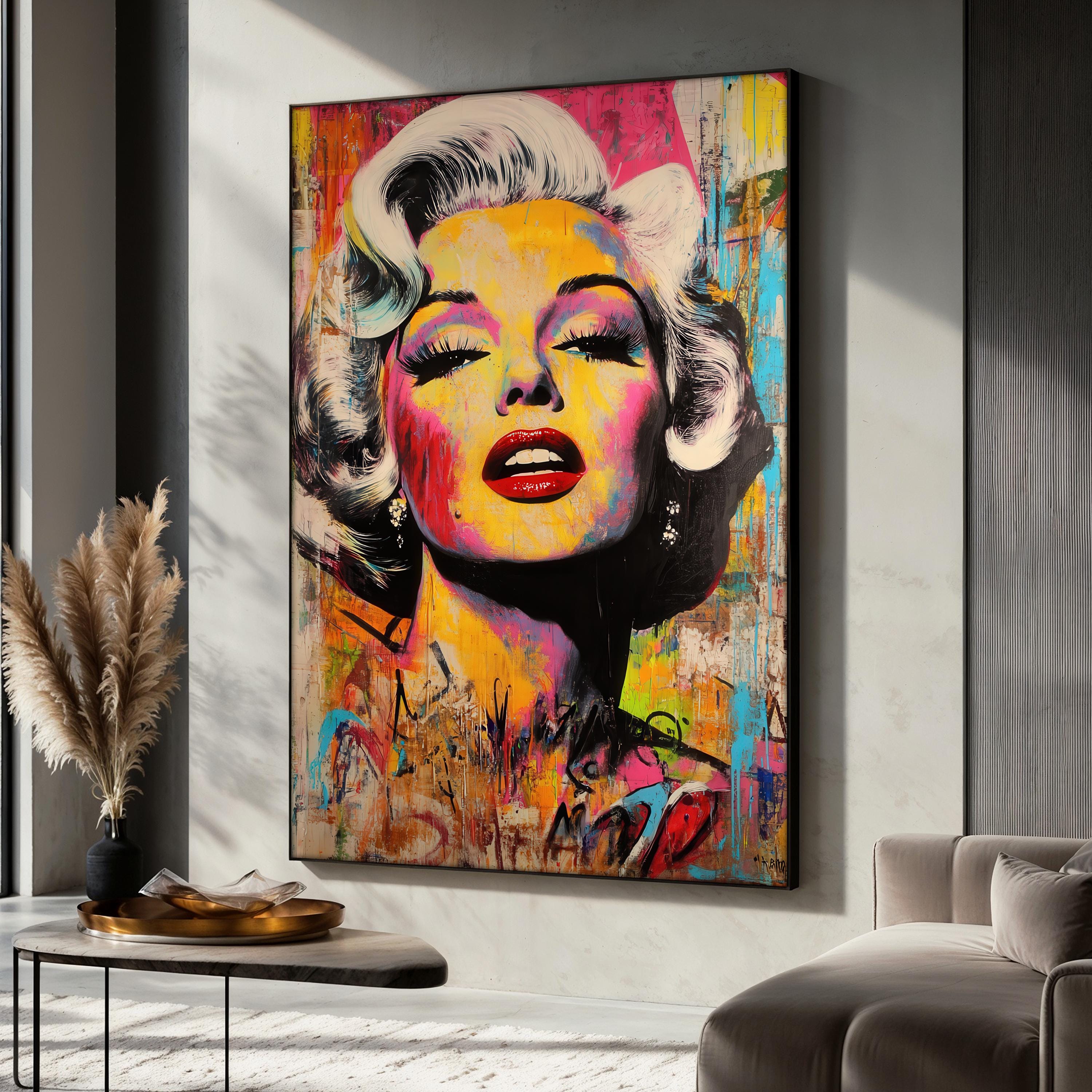 Marilyn Monroe Pop Art Canvas Painting, Colorful Celebrity Wall Decor ...