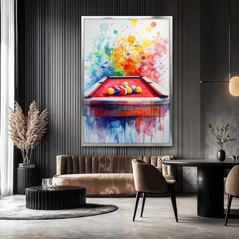 Colorful Billiards Canvas Painting for Game Room, Abstract Pool Table ...