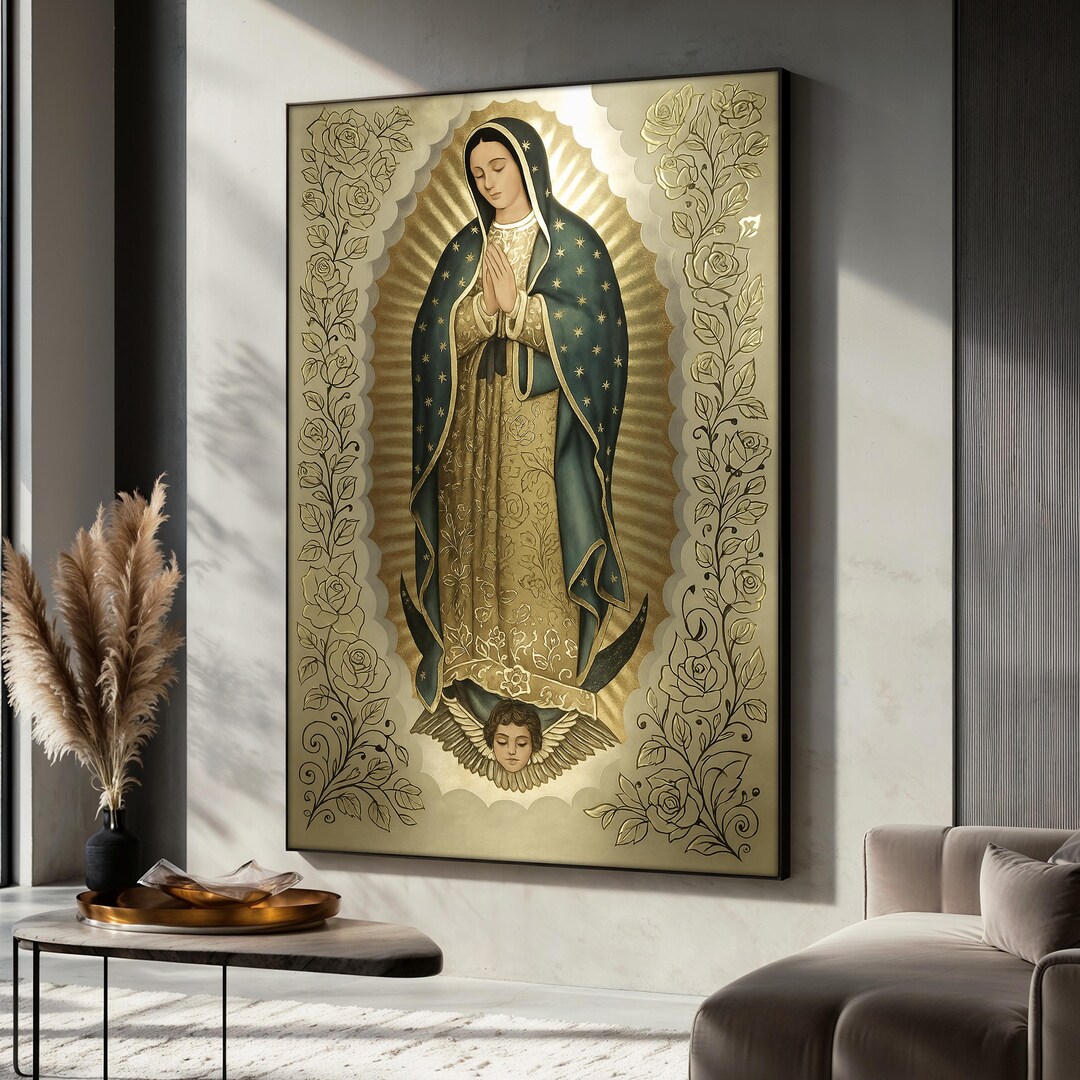 Virgin Mary Canvas Painting, Our Lady of Guadalupe Wall Art, Gold ...