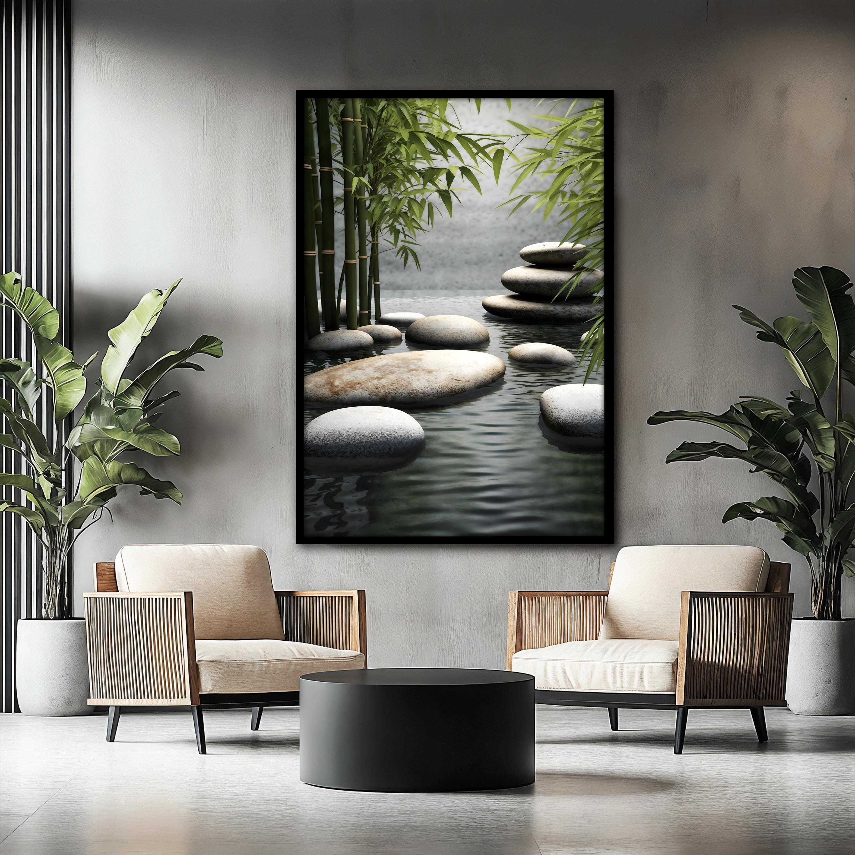 DigiArt Decor Zen Stone & Bamboo 3-Panel Wall Art – Mounted MDF, Multiple Sizes, Green