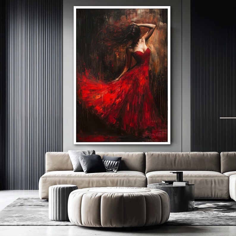 Sensual Woman in Red Canvas Painting, Emotional Dance Wall Art for ...