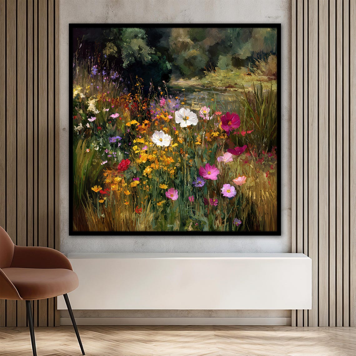 Wildflower Meadow Canvas Painting, Colorful Floral Landscape Wall Art ...