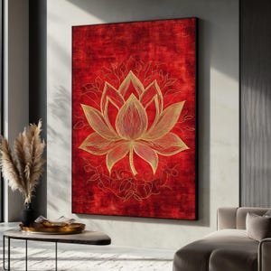 Golden Lotus Flower Canvas Painting, Spiritual Wall Art for Home Decor, Lotus Canvas, Yoga Room Decor, Zen Gift for Meditation Lovers