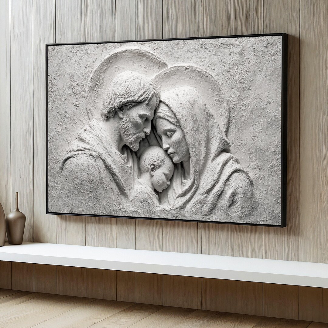 Holy Family Canvas Painting, Minimalist Christian Wall Art of Mary ...
