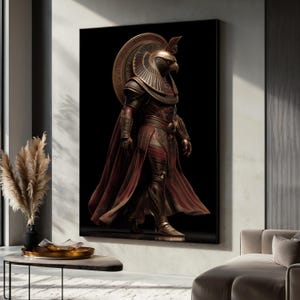 Egyptian God Canvas Painting, Horus Warrior Art, Ancient Mythology Wall Decor, Regal Gold Tones Print, Living Room Decor, Powerful Art Gift