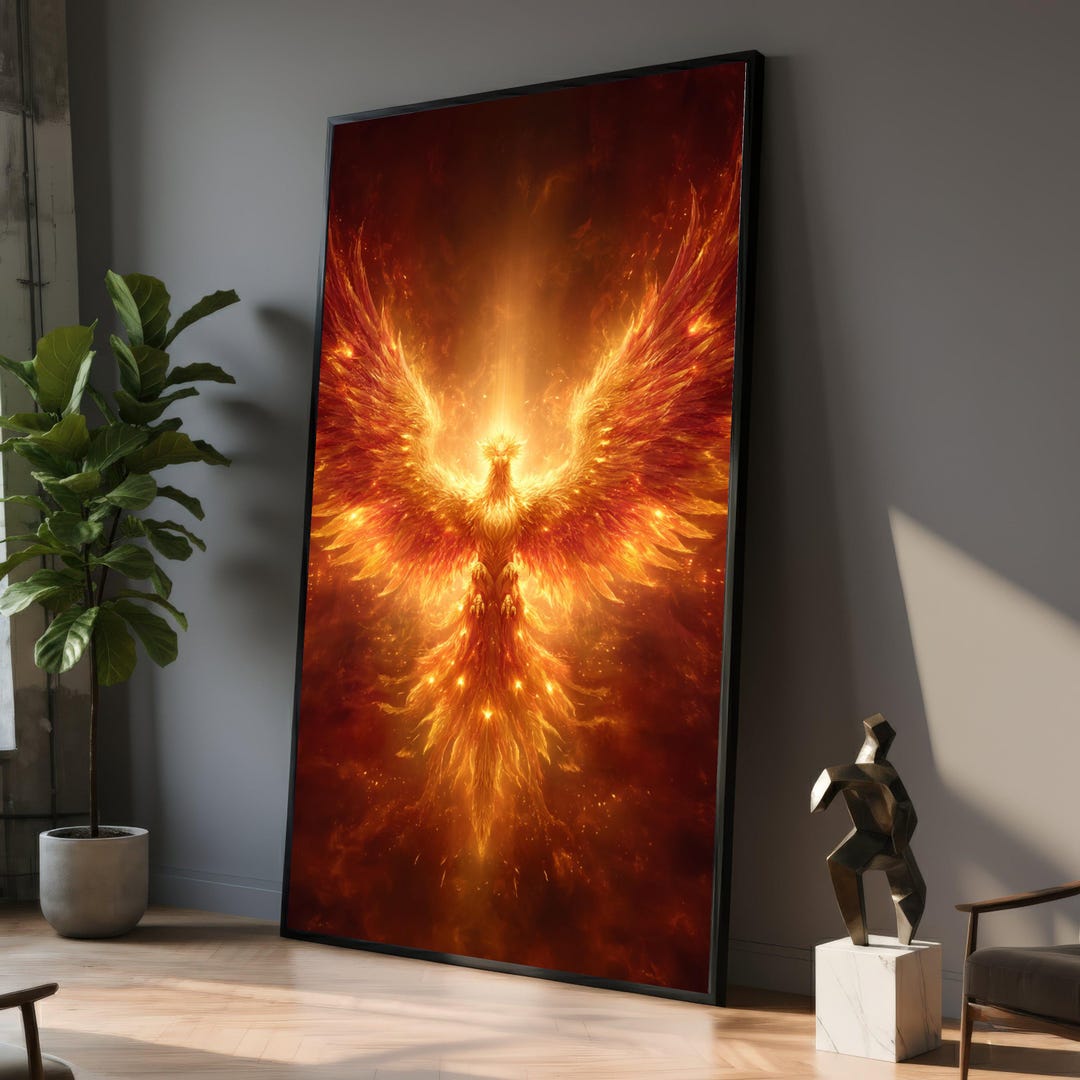 Fiery Phoenix Rising Canvas, Mythical Bird Wall Art, Flame Bird ...