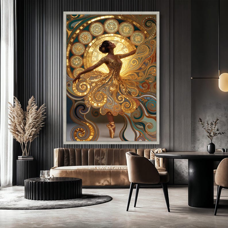 Gustav Klimt Golden Dancer Canvas Wall Art, Elegant Ballet Figure, Art Nouveau Style, Decorative Home Canvas Painting image 4