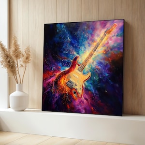 E-Gitarre Leinwand Gemälde, bunte Wandkunst, Musikzimmer Dekor, Gitarren Leinwand, Rock-Stil Kunstwerk, lebendiges modernes Design, perfektes Geschenk