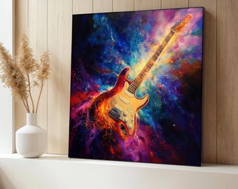 Electric Guitar Canvas Painting, Colorful Wall Art, Music Room Decor, Guitar Canvas, Rock Style Artwork, Vibrant Modern Design, Perfect Gift