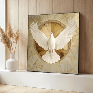 Sacred Dove Canvas Painting, Elegant White Bird Wall Art, Christian Peace Symbol Artwork, Dove Art Home & Office Decor, Spiritual Gift