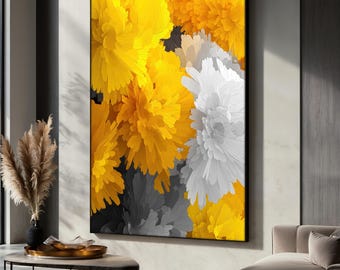 Yellow Floral Canvas Painting, Light Yellow And White Flower Wall Decor, Modern Flower Wall Art For Living Room, Perfect Gift