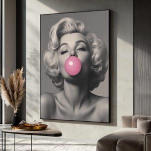 Marilyn Monroe Wall Art, Pop Art Bubblegum Art Print, Retro Hollywood Wall Art, Marilyn Monroe Canvas, Vintage Icon Portrait, Art Gift