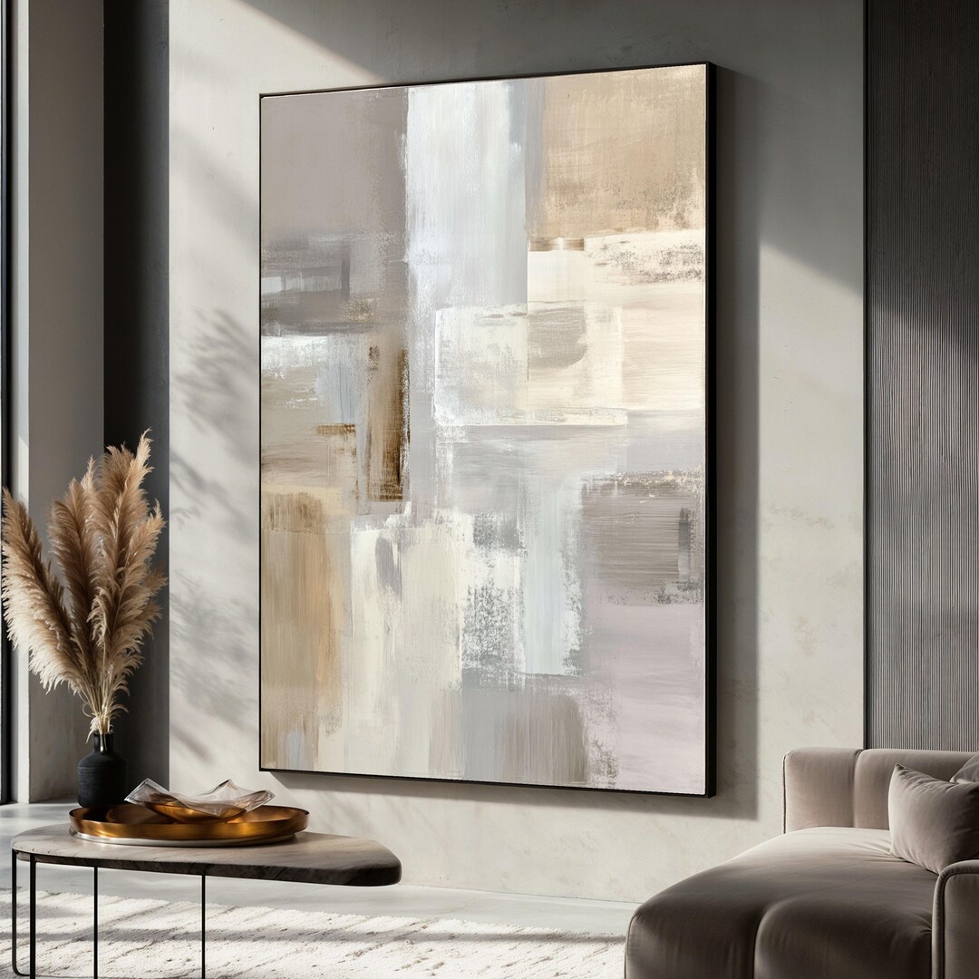 Neutral Abstract Canvas Wall Art, Modern Minimalist Paint Beige Gray ...