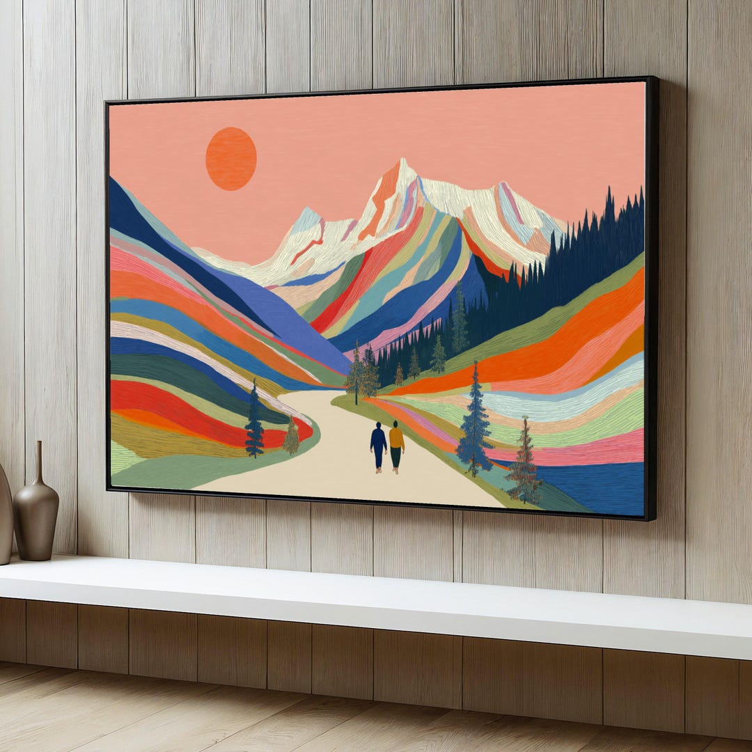 Colorful Mountain Landscape Canvas, Abstract Nature Wall Art, Scenic ...