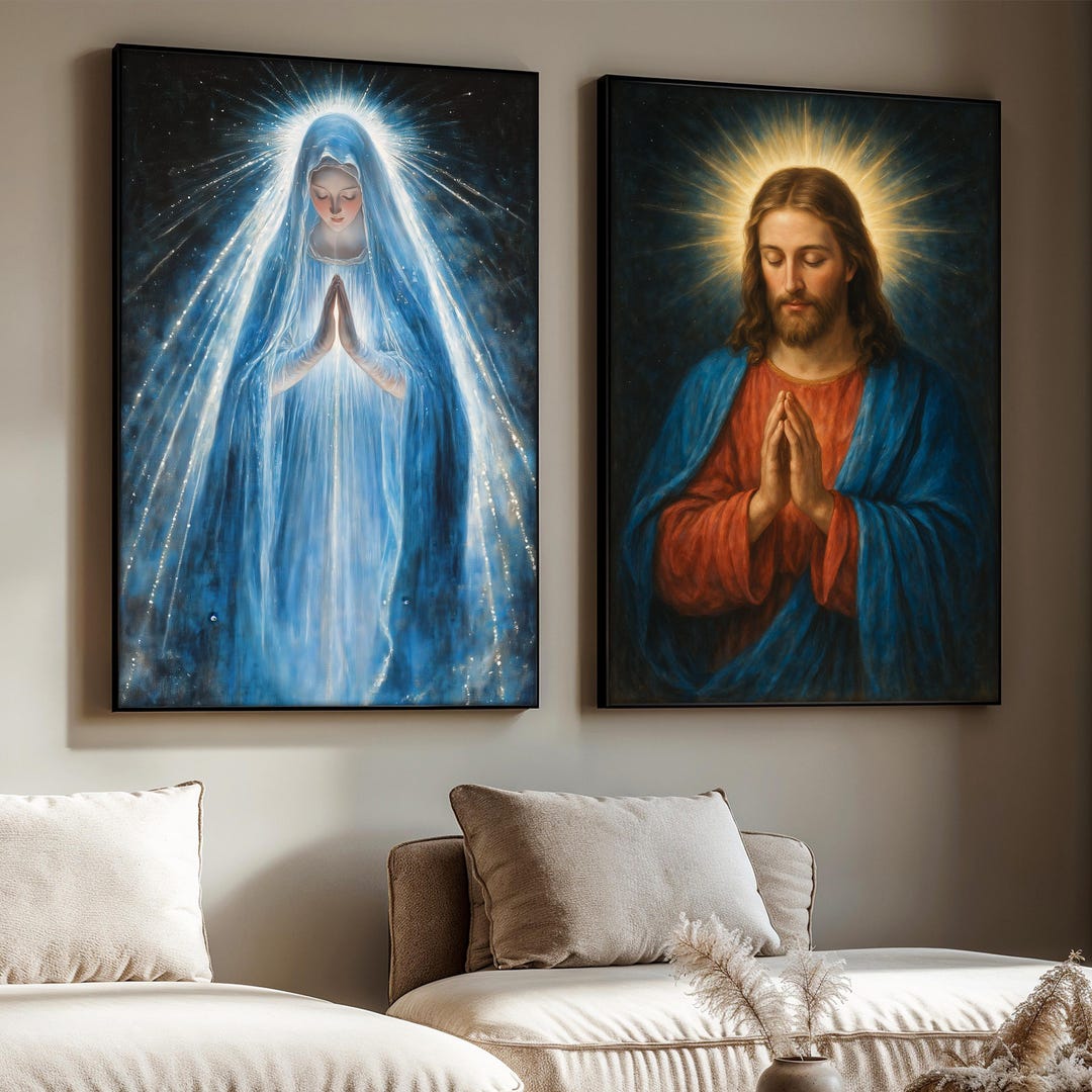 Jesus and Virgin Mary Set of 2 Canvas, Holy Religious Wall Art With ...