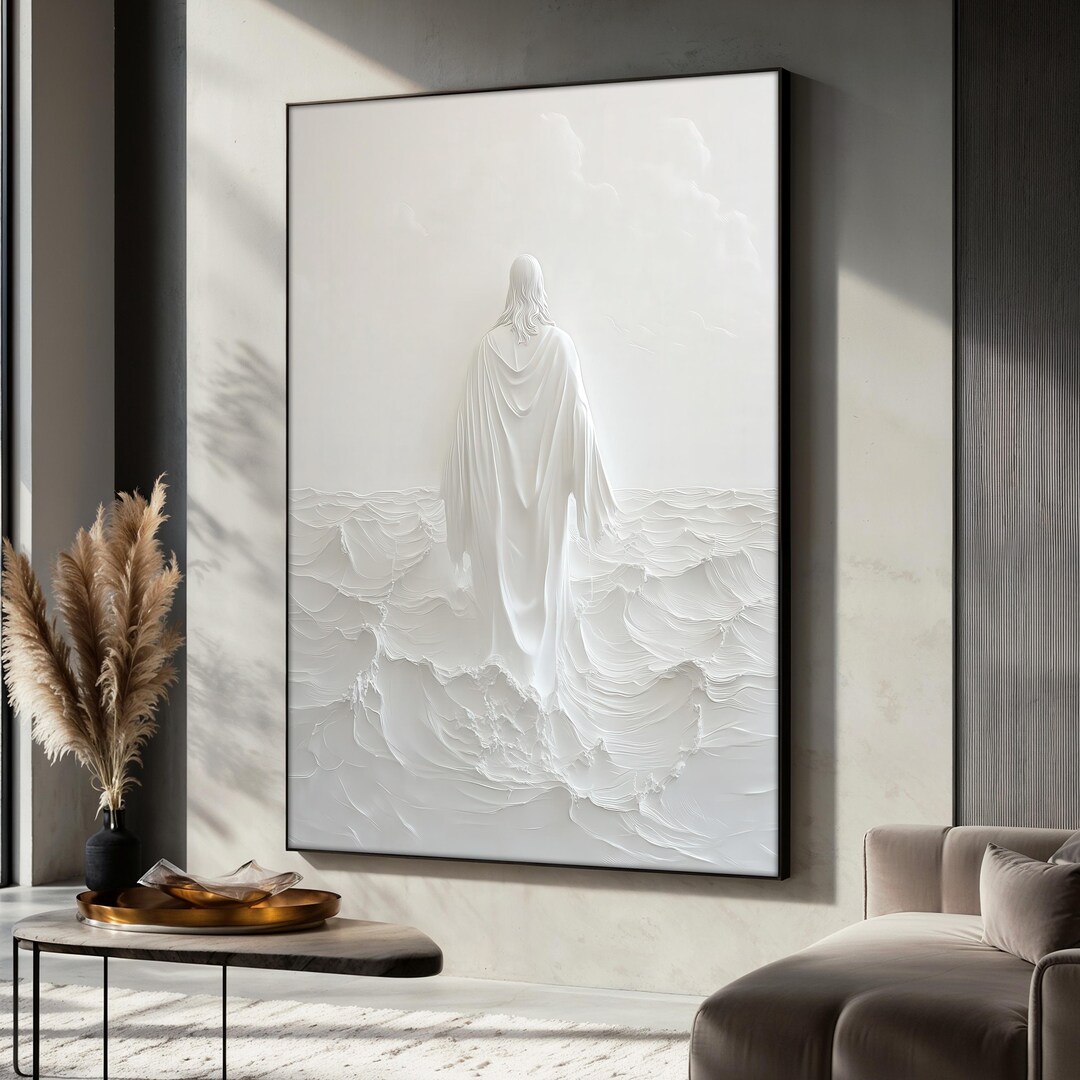 Minimalist White Jesus Canvas Painting, Modern Religious Wall Art ...
