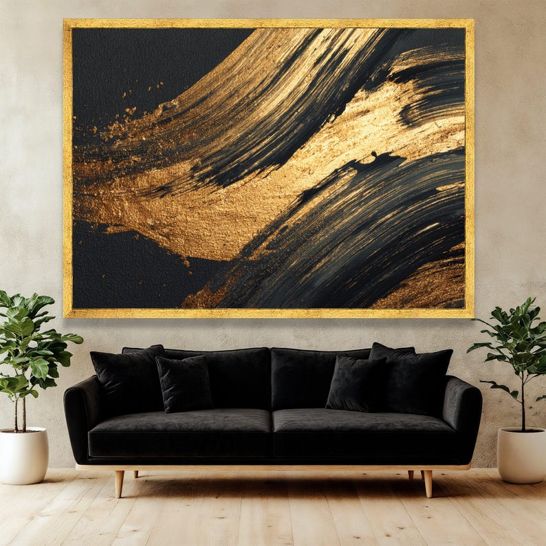 Elegant Gold and Black Abstract Canvas, Luxury Modern Wall Art ...