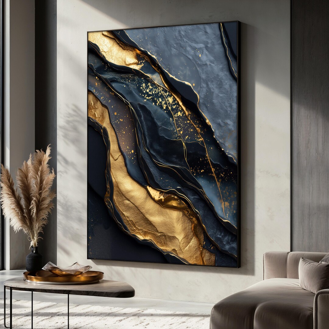 Luxury Abstract Canvas Painting, Black and Gold Wall Art, Abstract ...