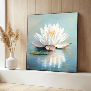 Lotus Flower Canvas Painting, Water Lily Wall Art, Peaceful Nature Decor, Calm Floral Poster, Zen Room Artwork, Lotus Canvas, Art Gift