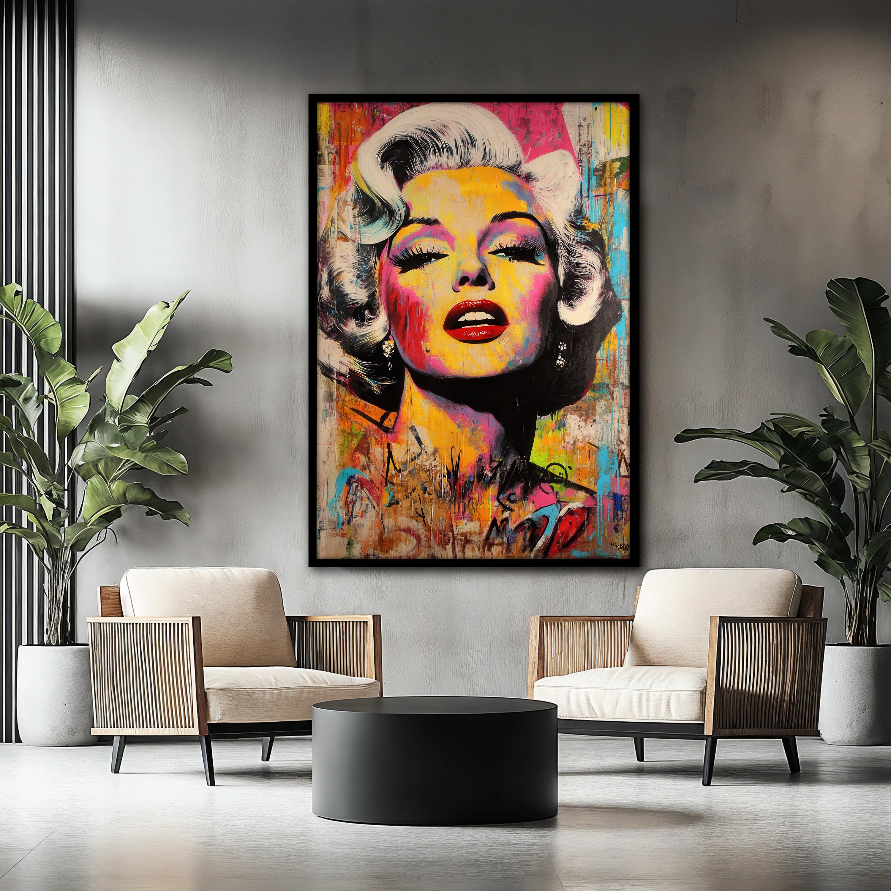 Marilyn Monroe Pop Art Canvas Painting, Colorful Celebrity Wall Decor ...