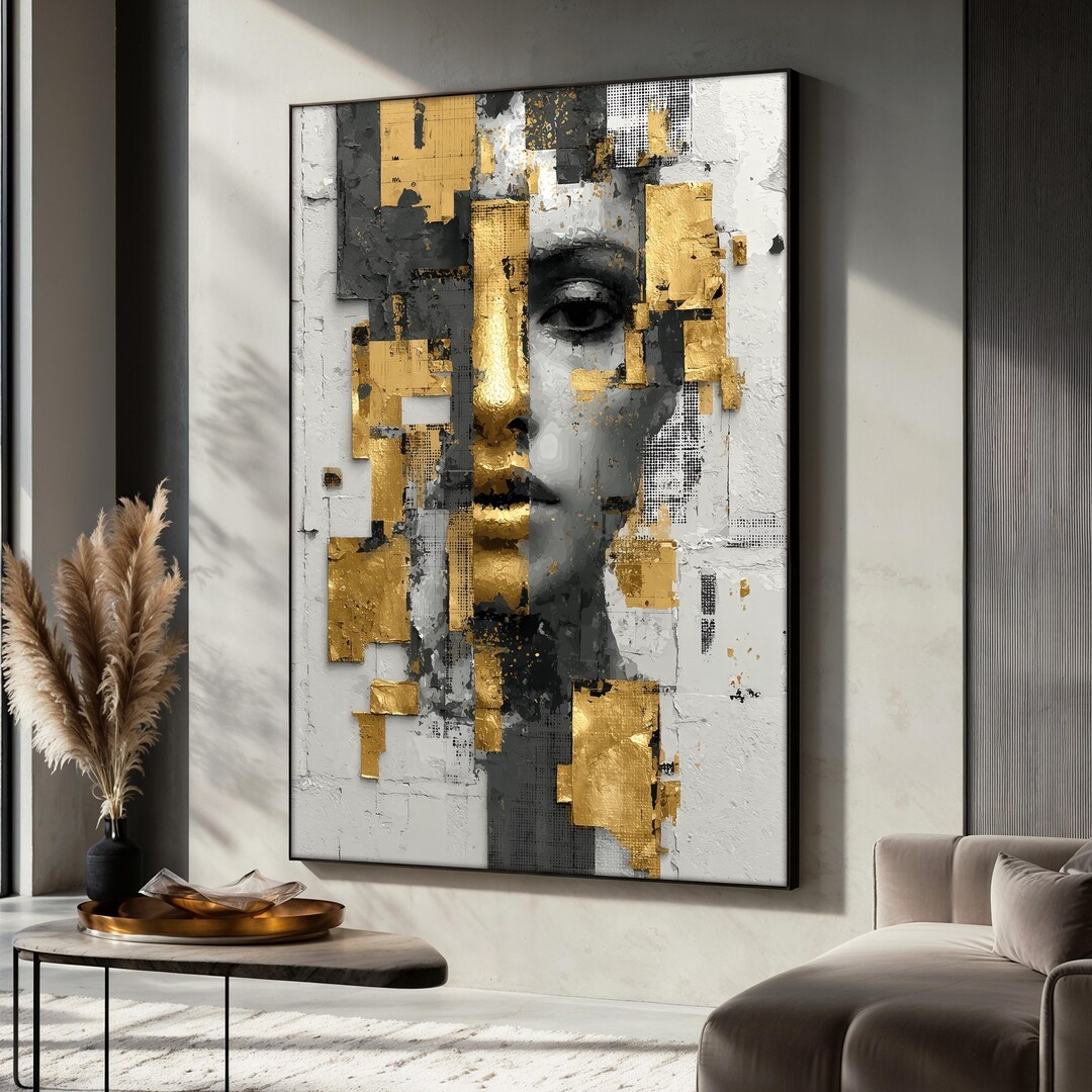 Abstract Woman Face Canvas Painting, Luxury Modern Wall Art for Living ...