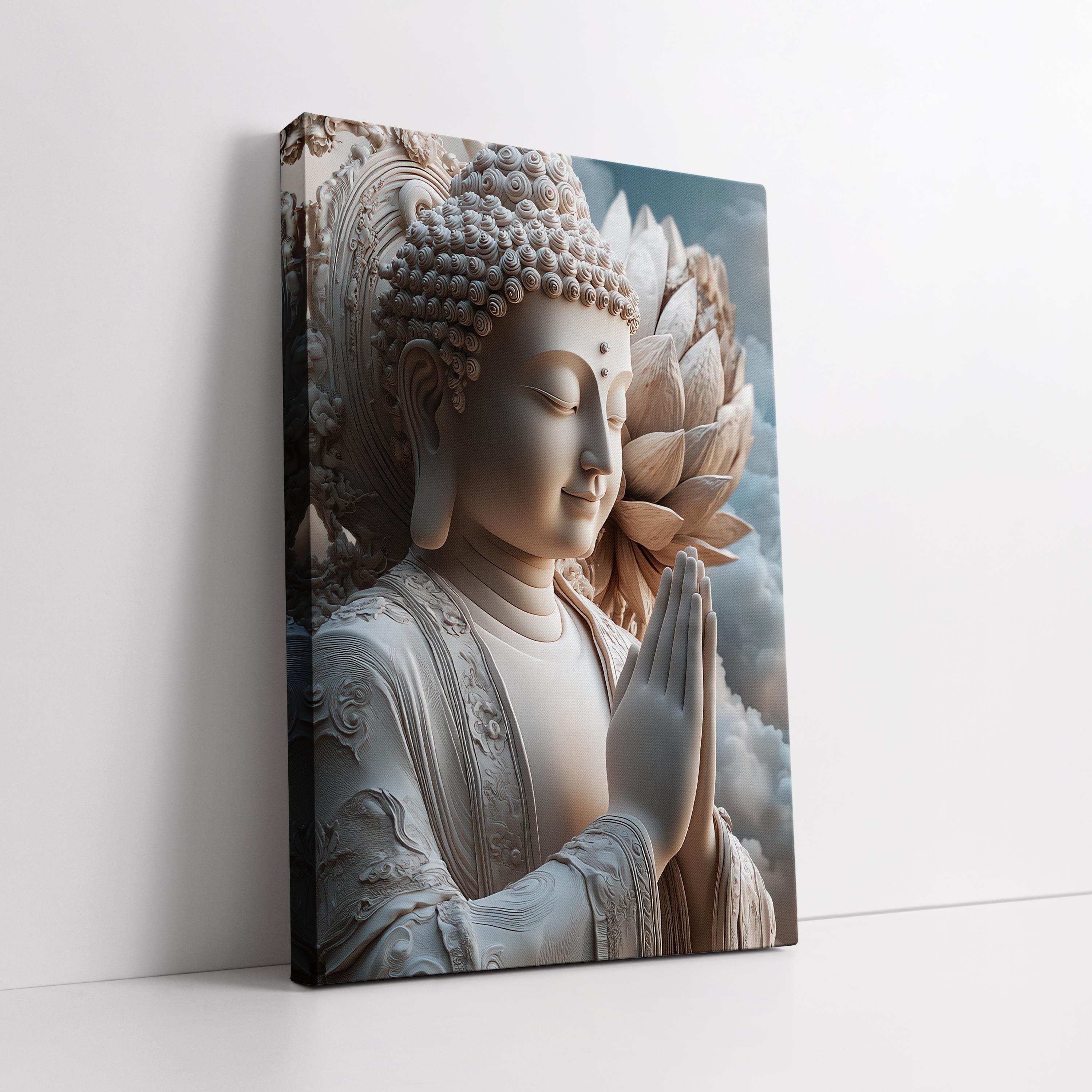 Lotus Buddha Canvas Painting, White Buddha Wall Art, Zen Home Gift ...