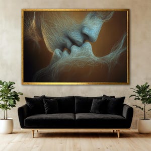 Romantic Kiss Canvas Painting, Abstract Couple Wall Art, Romantic Wall Print, Love Art, Intimate Modern Decor for Bedroom, Elegant Art Gift image 2
