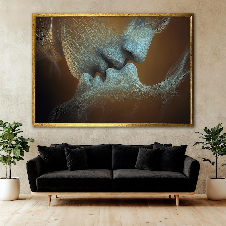 Romantic Kiss Canvas Painting, Abstract Couple Wall Art, Romantic Wall Print, Love Art, Intimate Modern Decor for Bedroom, Elegant Art Gift image 2