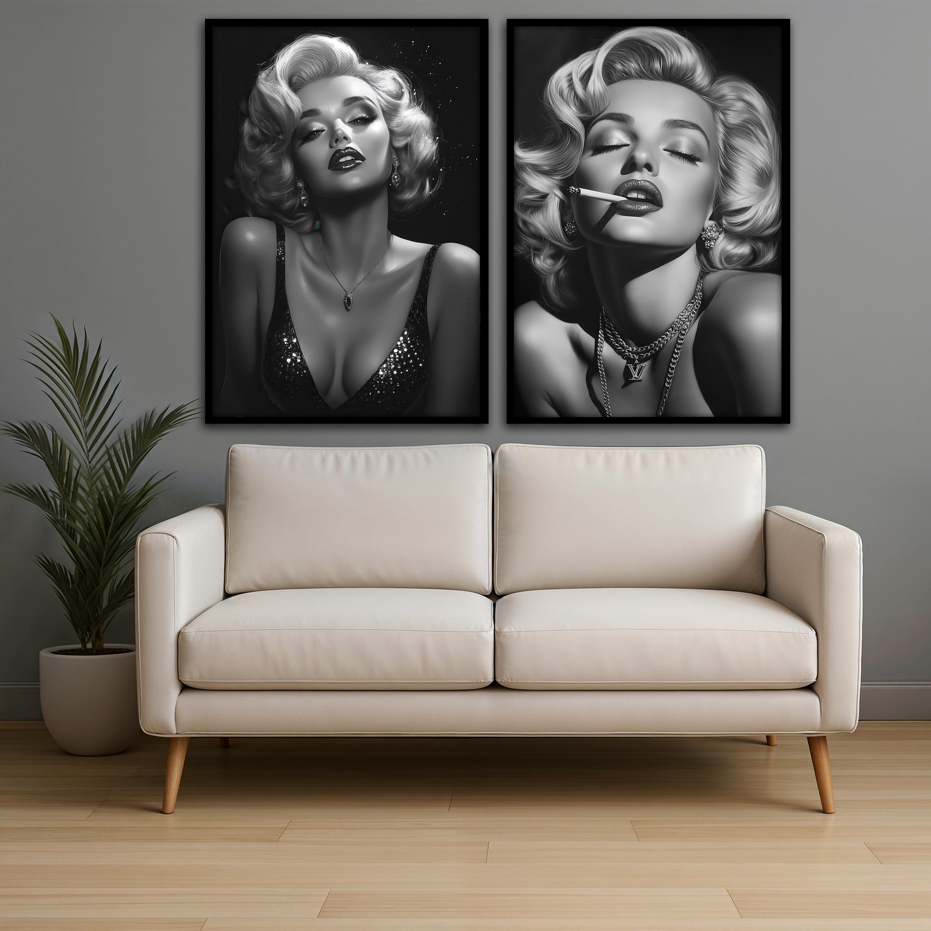 Marilyn Monroe Canvas Painting Set, Glamorous Black and White Wall Art ...