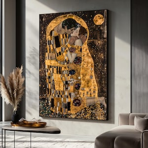 Romantic Canvas Painting, The Kiss by Gustav Klimt, Golden Lovers Wall Art, Gustav Klimt Artwork, The Kiss Art Wall Decor, Unique Gift