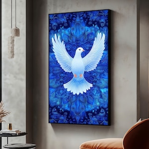 Dove Wall Art, Blue Christian Canvas Painting, Peace Bird Home Decor, Holy Spirit Symbol Artwork, Heaven Wall Print, Perfect Gift