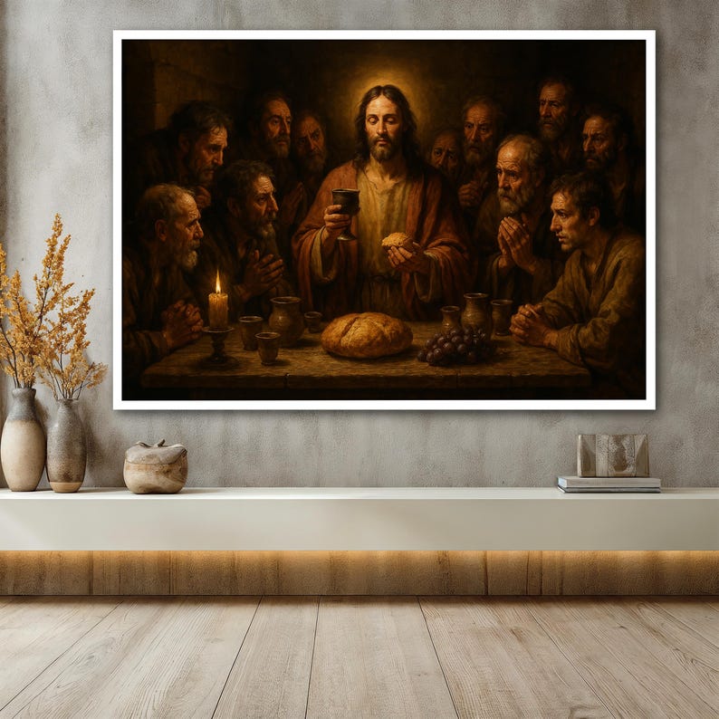 The Last Supper Canvas Painting, Jesus With Disciples Wall Art ...