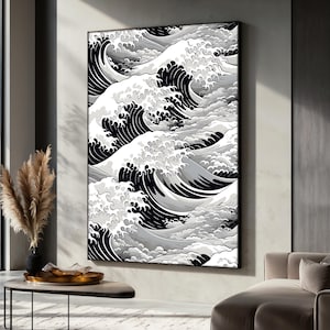 Kanagawa Wave Canvas Painting, Japanese Woodblock Style Ocean Wall Art, Japanese Art Decor, Kanagawa Wave Poster, Iconic Art Gift