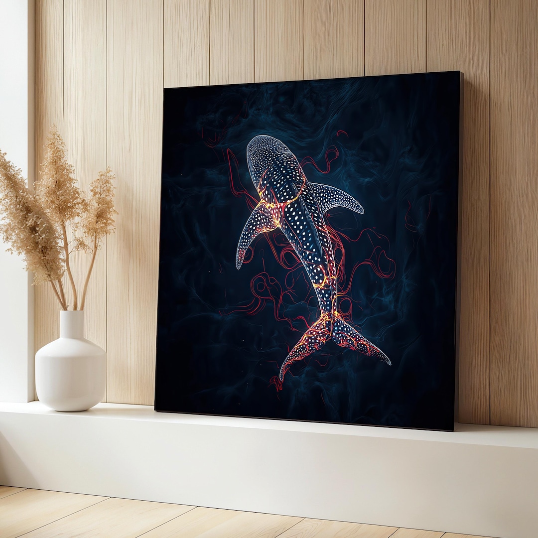 Whale Shark Canvas Painting, Ocean Animal Wall Art, Deep Sea Art Decor ...