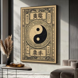 Yin Yang Canvas Painting, Taoist Symbol Wall Art With Chinese Calligraphy, Zen Philosophy Poster, Spiritual Balance Artwork, Unique Gift
