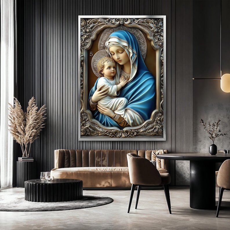 Blessed Virgin Mary and Baby Jesus Canvas Painting, Catholic Wall Art ...