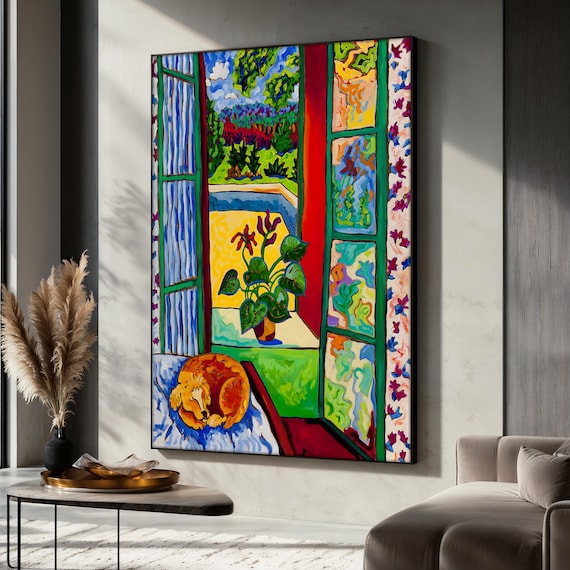 Henri Matisse Canvas Painting, Colorful Window Scene With Cat And Plant, Bold Artistic Wall Art, Matisse Poster, Unique Gift For Art Lovers