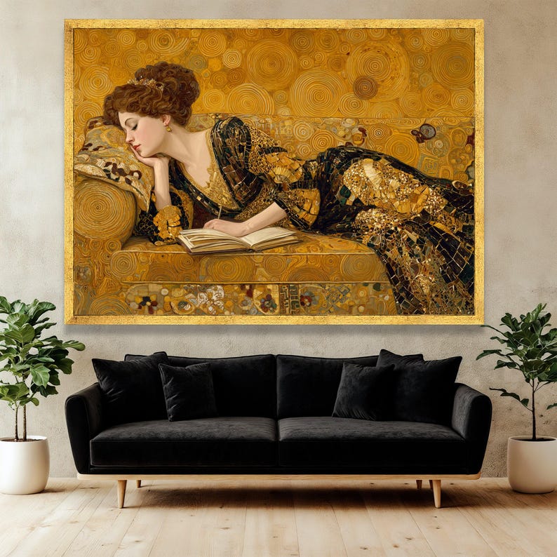 Gustav Klimt Woman Reading Canvas, Elegant Vintage Portrait Wall Art ...