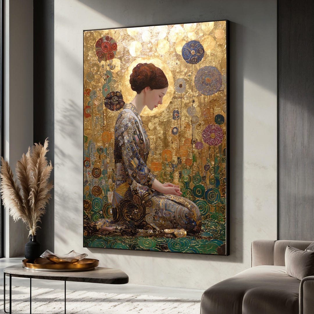 Gustav Klimt Golden Meditation Canvas, Art Nouveau Woman Portrait ...