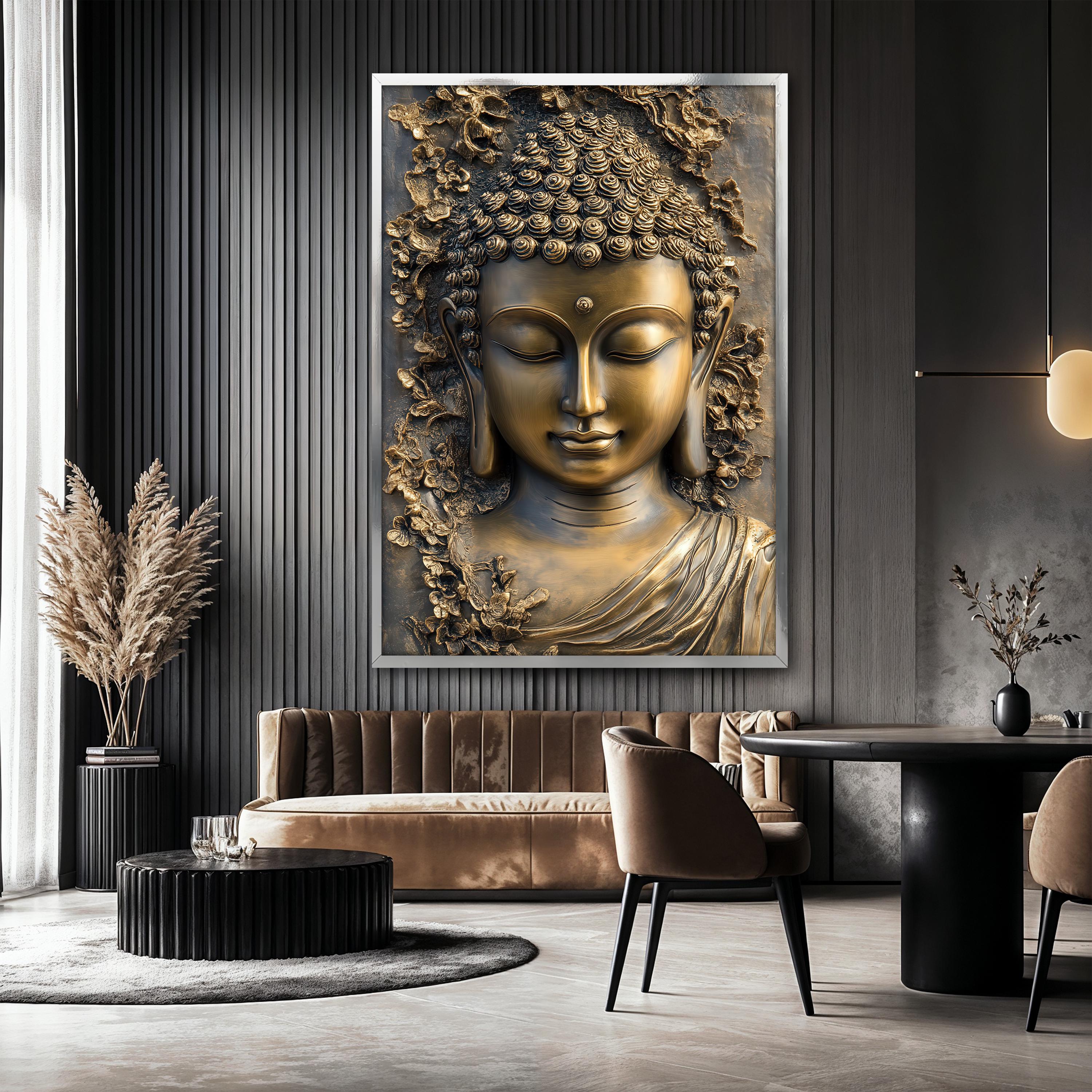 Golden Embossed Buddha Canvas Painting, Zen Wall Decor, Spiritual Art ...