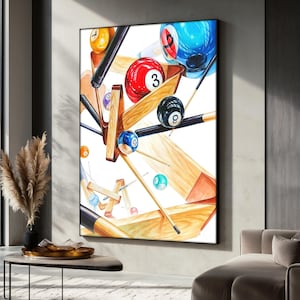 Billiards Canvas Painting, Colorful Pool Ball Wall Art for Game Room, Modern Cue Sports Decor, Billiards Wall Decor, Unique Gift