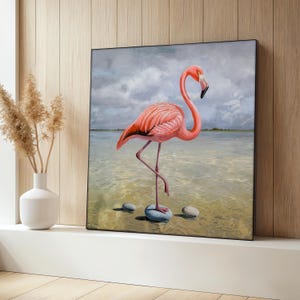 Pink Flamingo Canvas Painting, Tropical Bird Wall Art, Beach House Decor, Flamingo Art Gift, Coastal Animal Print, Nature Lover Gift